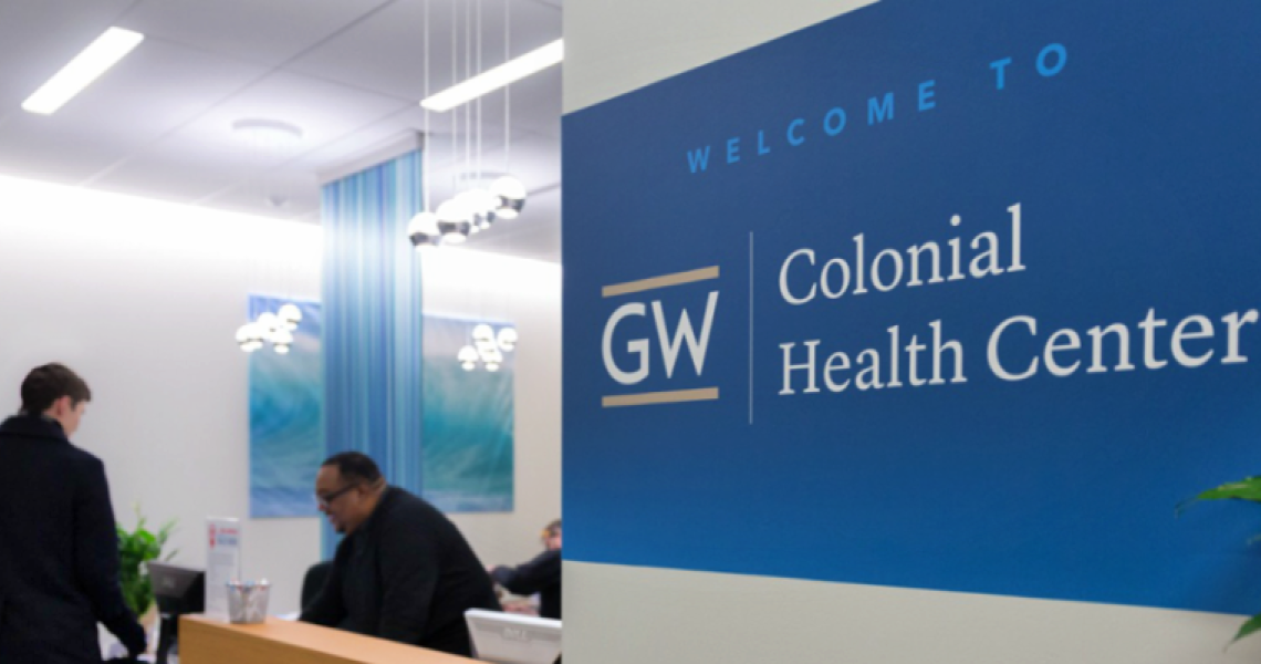 Colonial Health Center front desk and sign