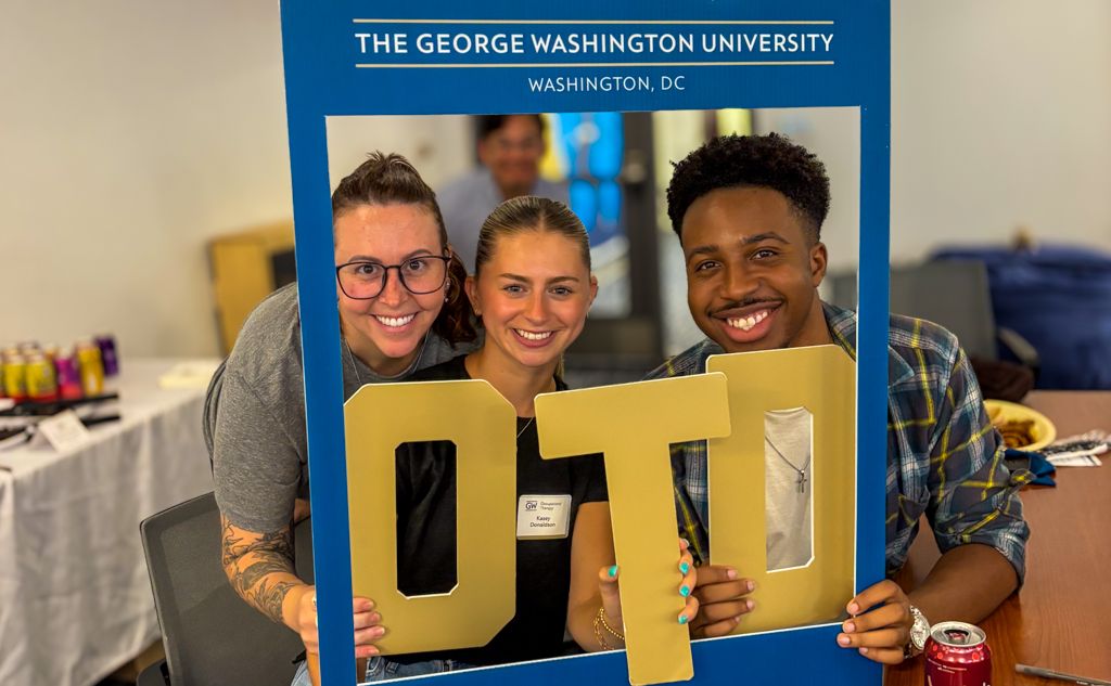 GW OT Students Danielle Kasey Kelechi in Blue Picture Frame Prop