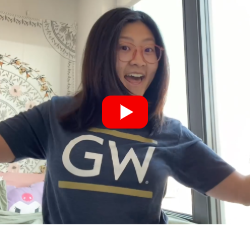 Jenny smiling in GW Tshirt